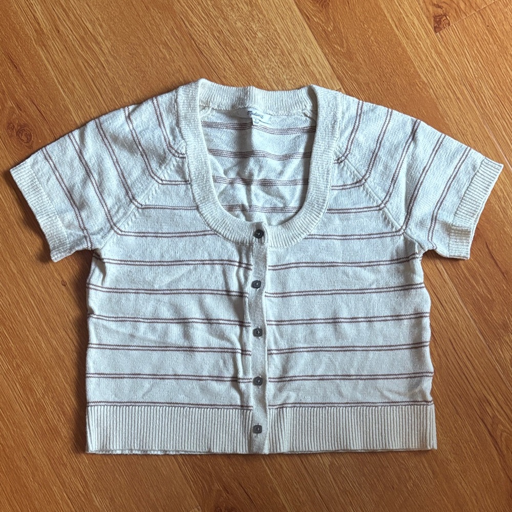 Madewell Sweater - Button Down Shirt - Cream and Brown Stripes - size Small